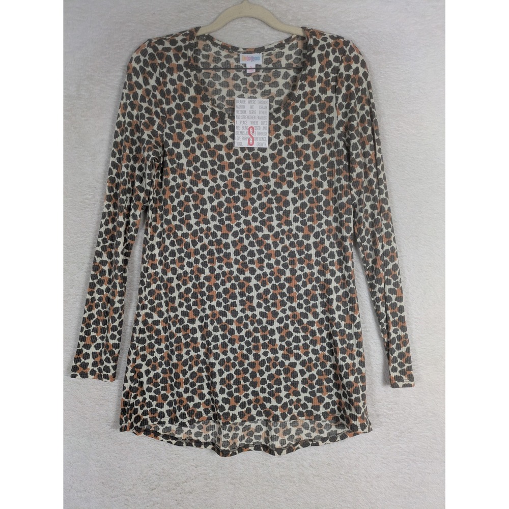 NEW LuLaRoe Lynnae Top Women's S Leopard Print Ribbed Long Sleeve Tunic Scoop